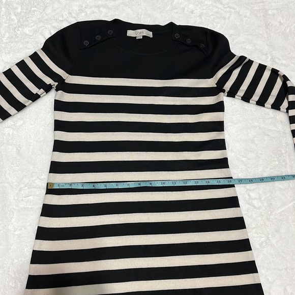 LOFT Long Sleeves Back Button Sweater Dress Striped Black - Picture 6 of 10